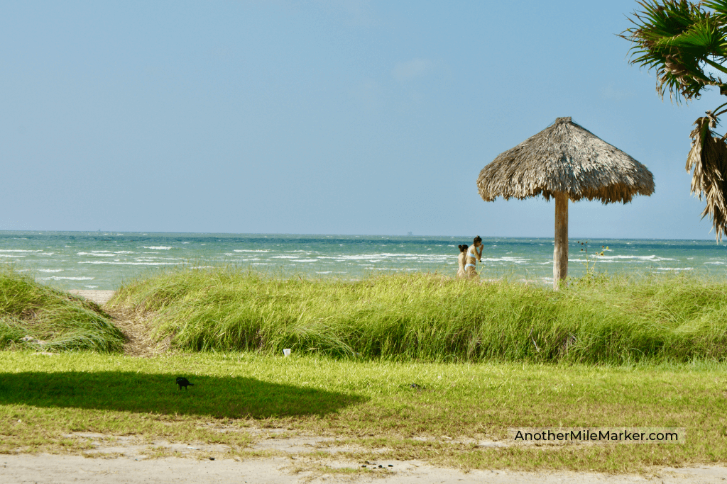 Grassy area in front of beach and Aransas Bay